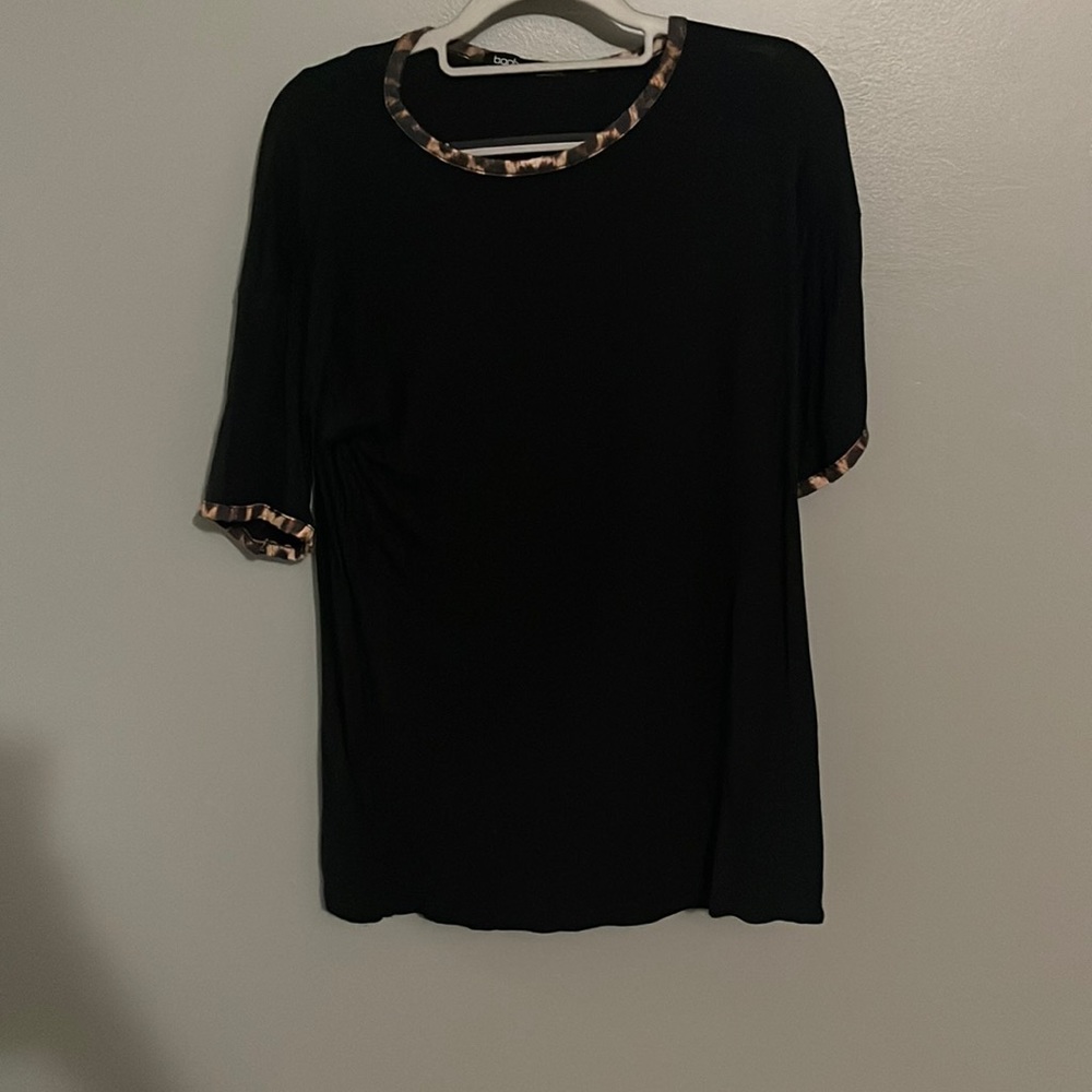 Black Tee with Cheetah Trim